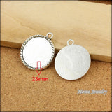 25pcs Silver Tone Round Cameo/Cabochon Pendant Frame for DIY Jewelry B079