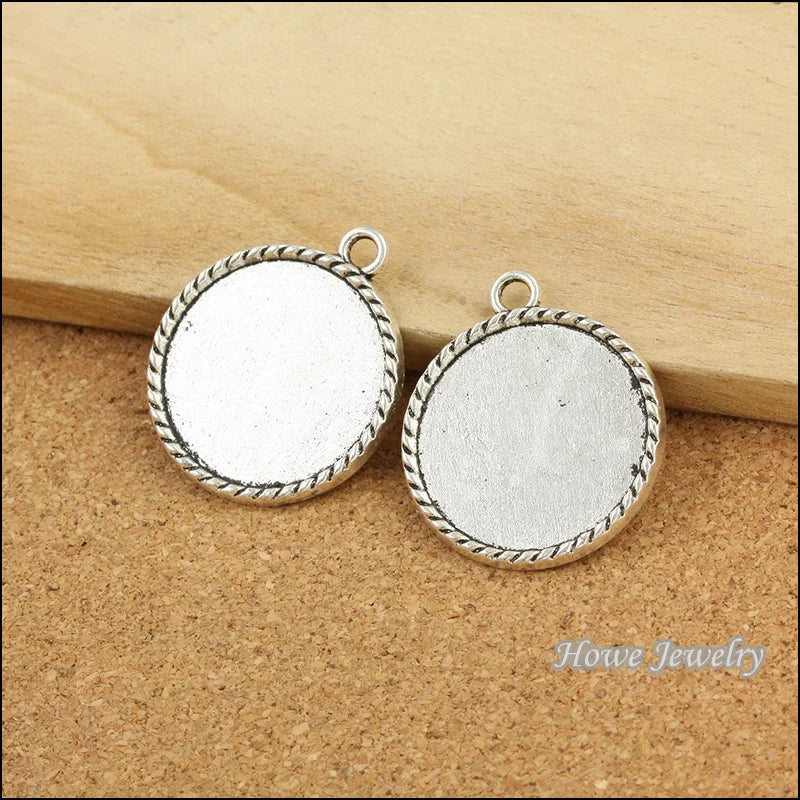 25pcs Silver Tone Round Cameo/Cabochon Pendant Frame for DIY Jewelry B079