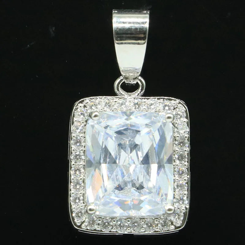 25x14mm Created Sapphire CZ Silver Pendant Gift For Sister