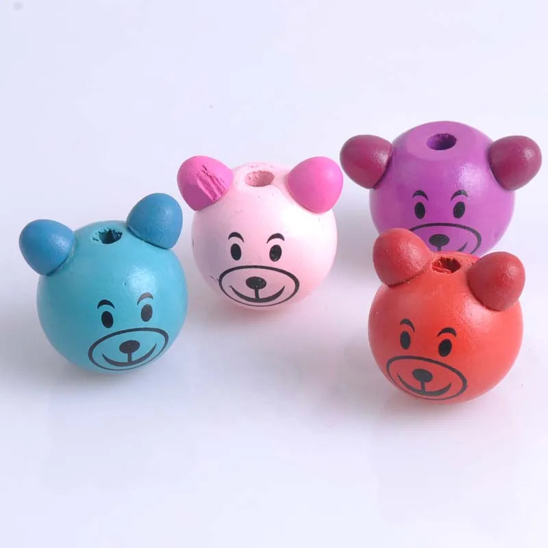 10pcs Kids Wood Beads 3D Bear Spacer Loose beads DIY Accessory