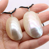 Natural Oval Mabe Mother of Pearl Pendant Necklace Leather String Chakra Jewelry