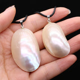 Natural Oval Mabe Mother of Pearl Pendant Necklace Leather String Chakra Jewelry