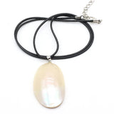 Natural Oval Mabe Mother of Pearl Pendant Necklace Leather String Chakra Jewelry