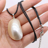 Natural Oval Mabe Mother of Pearl Pendant Necklace Leather String Chakra Jewelry