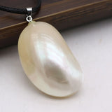 Natural Oval Mabe Mother of Pearl Pendant Necklace Leather String Chakra Jewelry