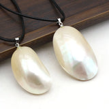 Natural Oval Mabe Mother of Pearl Pendant Necklace Leather String Chakra Jewelry