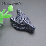 25x42mm Natural Gemstone Carved Wolf Head Pendant for Necklace Jewelry Making