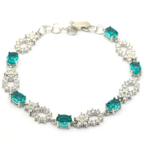 Golden Citrine Aquamarine CZ Silver Bracelet 7-8.0inch