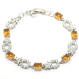 Golden Citrine Aquamarine CZ Silver Bracelet 7-8.0inch