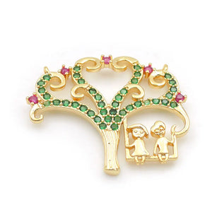 Micro Pave Green&Red CZ Life Tree Charm Double Circles Necklace Jewelry