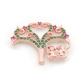 Micro Pave Green&Red CZ Life Tree Charm Double Circles Necklace Jewelry