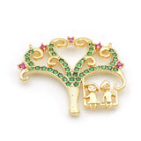Micro Pave Green&Red CZ Life Tree Charm Double Circles Necklace Jewelry