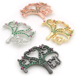 Micro Pave Green&Red CZ Life Tree Charm Double Circles Necklace Jewelry