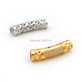 Micro Pave Clear CZ Arc Tube Beads Piercing Filigree DIY Jewelry