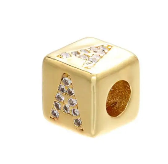 26 CZ Rhinestone Alphabet Cube Letter Beads for DIY Jewellery