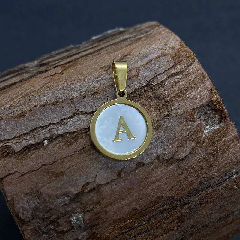 Capital Letters Shell Pendant Necklace Stainless Steel Jewelry