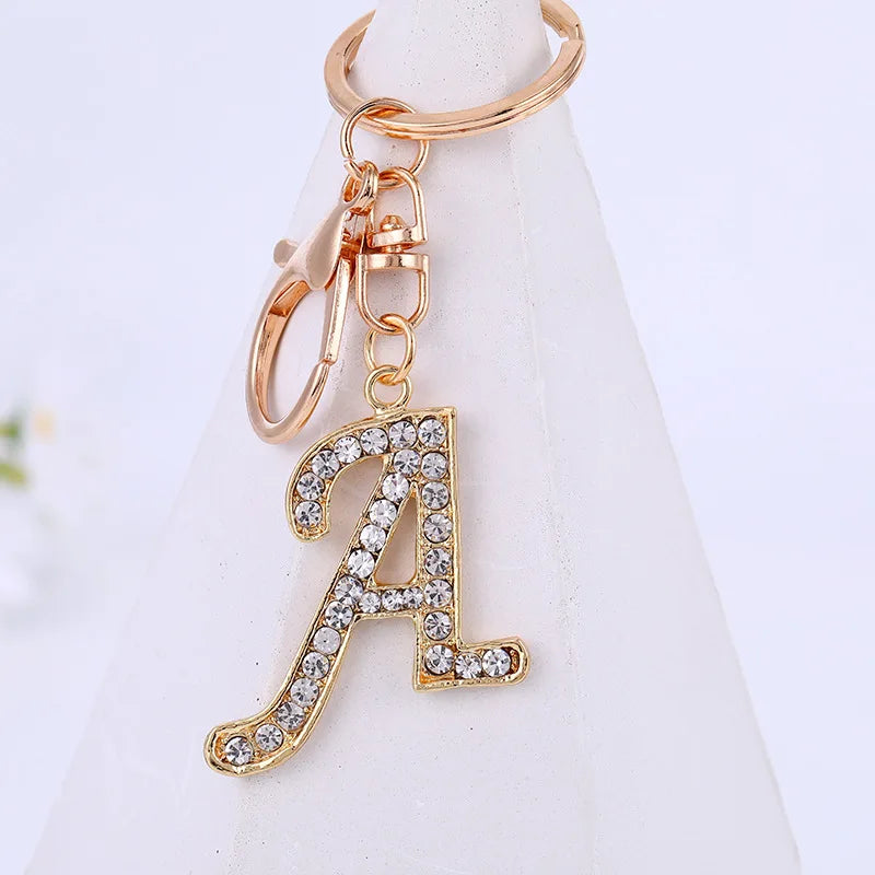 26 Initials Alloy Keychains Rhinestone Handbag Key Chains Name Letter Keyrings