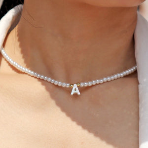 26 Letter Pearls Initial Necklace for Women Name Collars