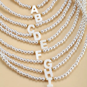 26 Letter Pearls Initial Necklace for Women Name Collars