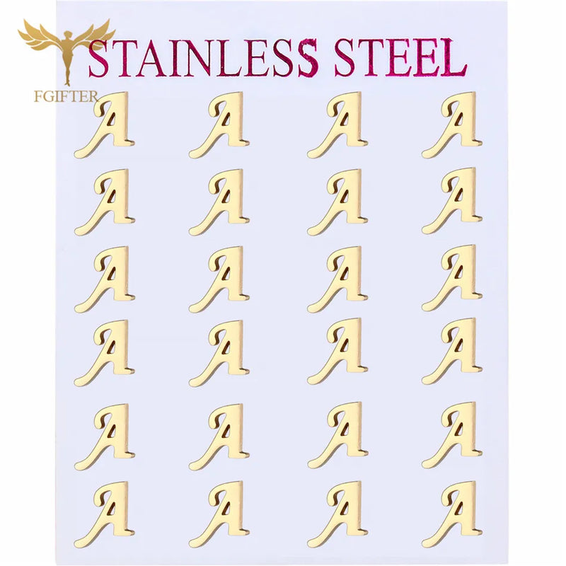 26 Letter Initial Earrings Golden Studs Set Ear Piercing Accessory