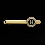 26 Letters Capital Initial A-D-G-Z Tie Clip With Crystal Around Pattern Golden