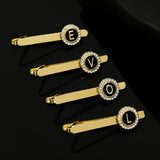 26 Letters Capital Initial A-D-G-Z Tie Clip With Crystal Around Pattern Golden