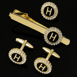 26 Letters Capital Initial A-D-G-Z Tie Clip With Crystal Around Pattern Golden