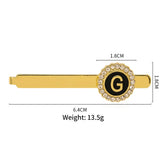 26 Letters Capital Initial A-D-G-Z Tie Clip With Crystal Around Pattern Golden