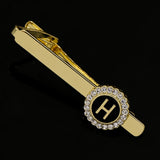 26 Letters Capital Initial A-D-G-Z Tie Clip With Crystal Around Pattern Golden
