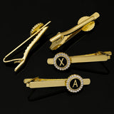 26 Letters Capital Initial A-D-G-Z Tie Clip With Crystal Around Pattern Golden