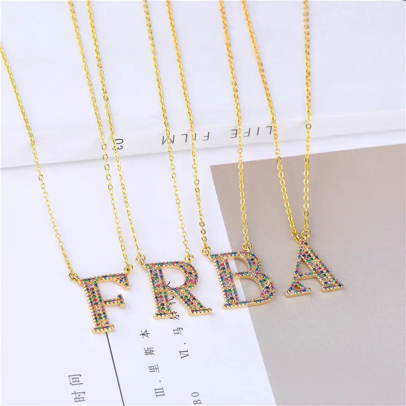 Colorfol Zircon Crystal Pendant Necklace Initial Letter Women Necklace
