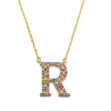 Colorfol Zircon Crystal Pendant Necklace Initial Letter Women Necklace