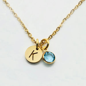 26 Letters Initial & Birthstone Necklace, Birthstone Jewelry, Gift for Daughter