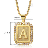 26 Letters Necklace Crystal Rhinestone Square Pendant Box Chain Jewelry GP441B