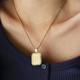 26 Letters Necklace Crystal Rhinestone Square Pendant Box Chain Jewelry GP441B