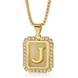 26 Letters Necklace Crystal Rhinestone Square Pendant Box Chain Jewelry GP441B