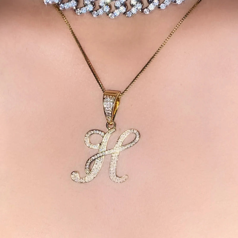 Crystal Letter Pendant Necklace For Women Alphabet Chain Choker Jewellery