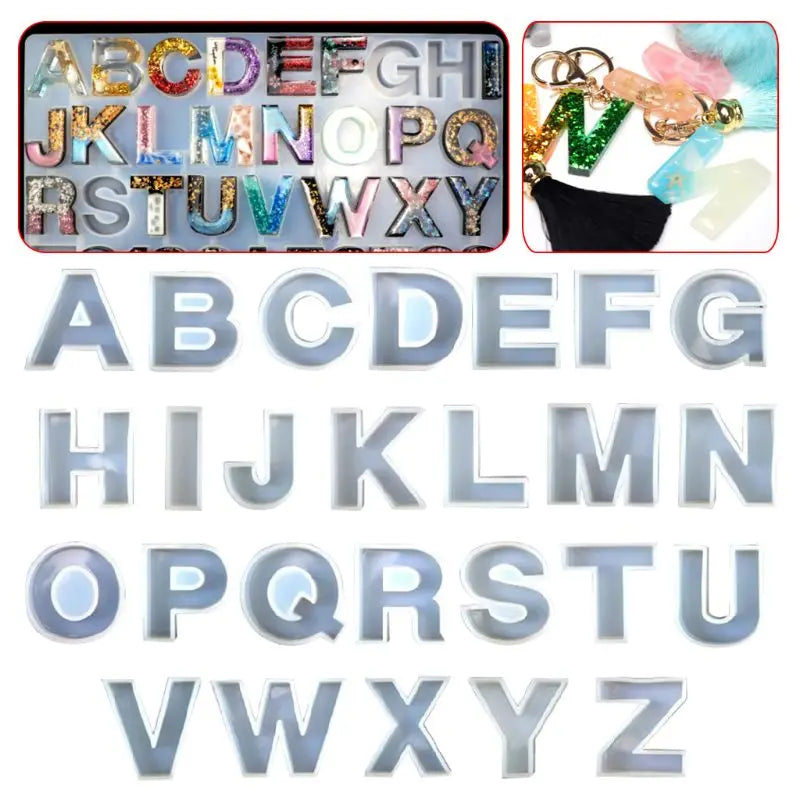 26 Pcs Crystal Epoxy Alphabet Silicone Mould Jewelry Pendant UV Mold