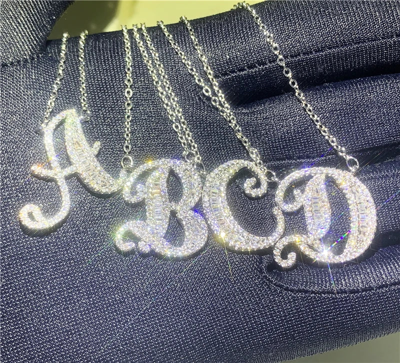 Superior Letters Pendant Cz 925 Sterling Silver Necklace for Women Bridal Party
