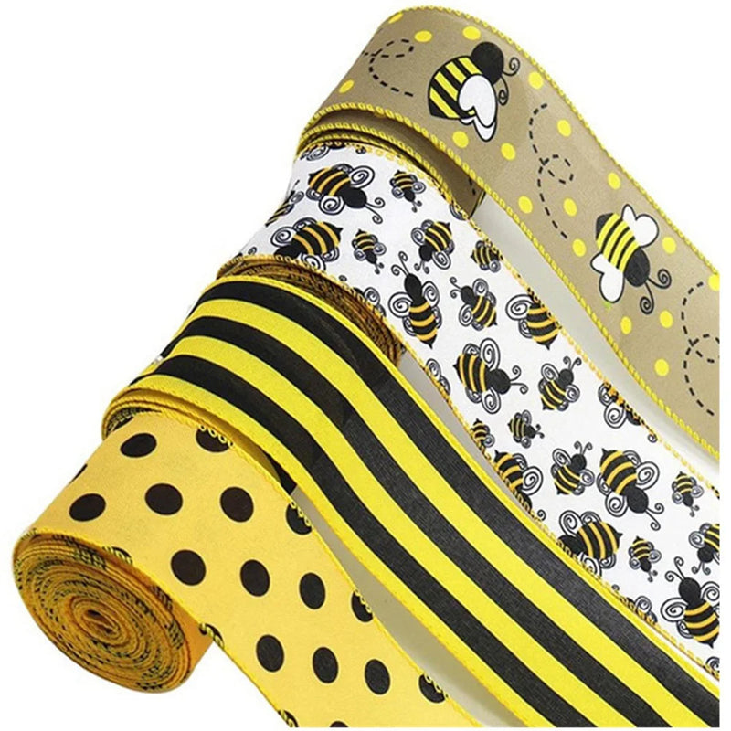 2.5in Hessian Bee Wired Edge Ribbon 26 Yards Crafting Decor