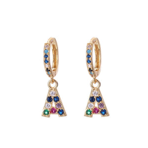 Initial Crystal Letter Earrings Colored Zircon Women Tiny BFF Jewelry