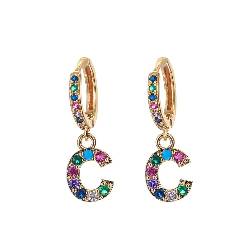 Initial Crystal Letter Earrings Colored Zircon Women Tiny BFF Jewelry