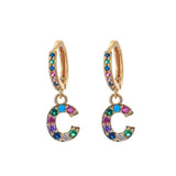 Initial Crystal Letter Earrings Colored Zircon Women Tiny BFF Jewelry