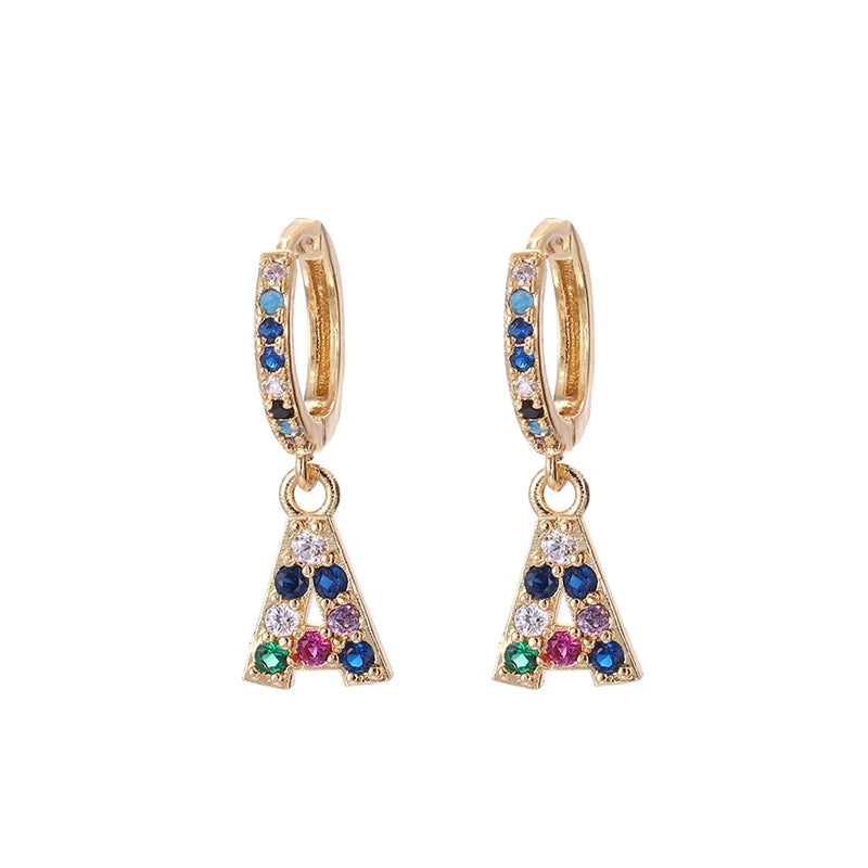 Initial Crystal Letter Earrings Colored Zircon Women Tiny BFF Jewelry