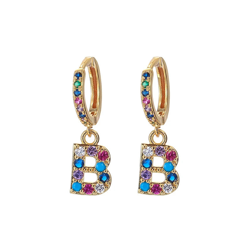 Initial Crystal Letter Earrings Colored Zircon Women Tiny BFF Jewelry