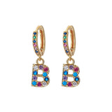 Initial Crystal Letter Earrings Colored Zircon Women Tiny BFF Jewelry