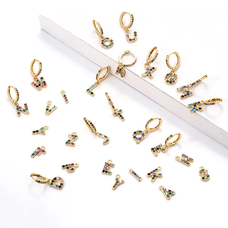 Initial Crystal Letter Earrings Colored Zircon Women Tiny BFF Jewelry