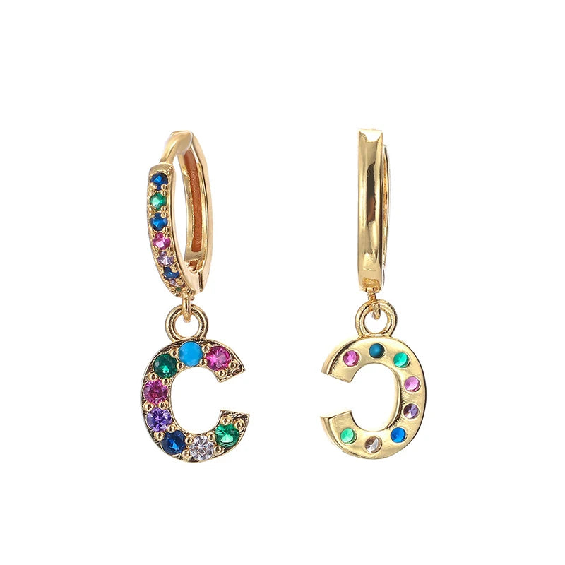Initial Crystal Letter Earrings Colored Zircon Women Tiny BFF Jewelry