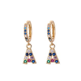 Initial Crystal Letter Earrings Colored Zircon Women Tiny BFF Jewelry
