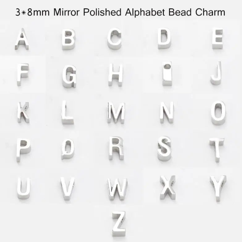 26pcs 3x8mm Stainless Steel Letter A-Z Bead Small Hole Charm